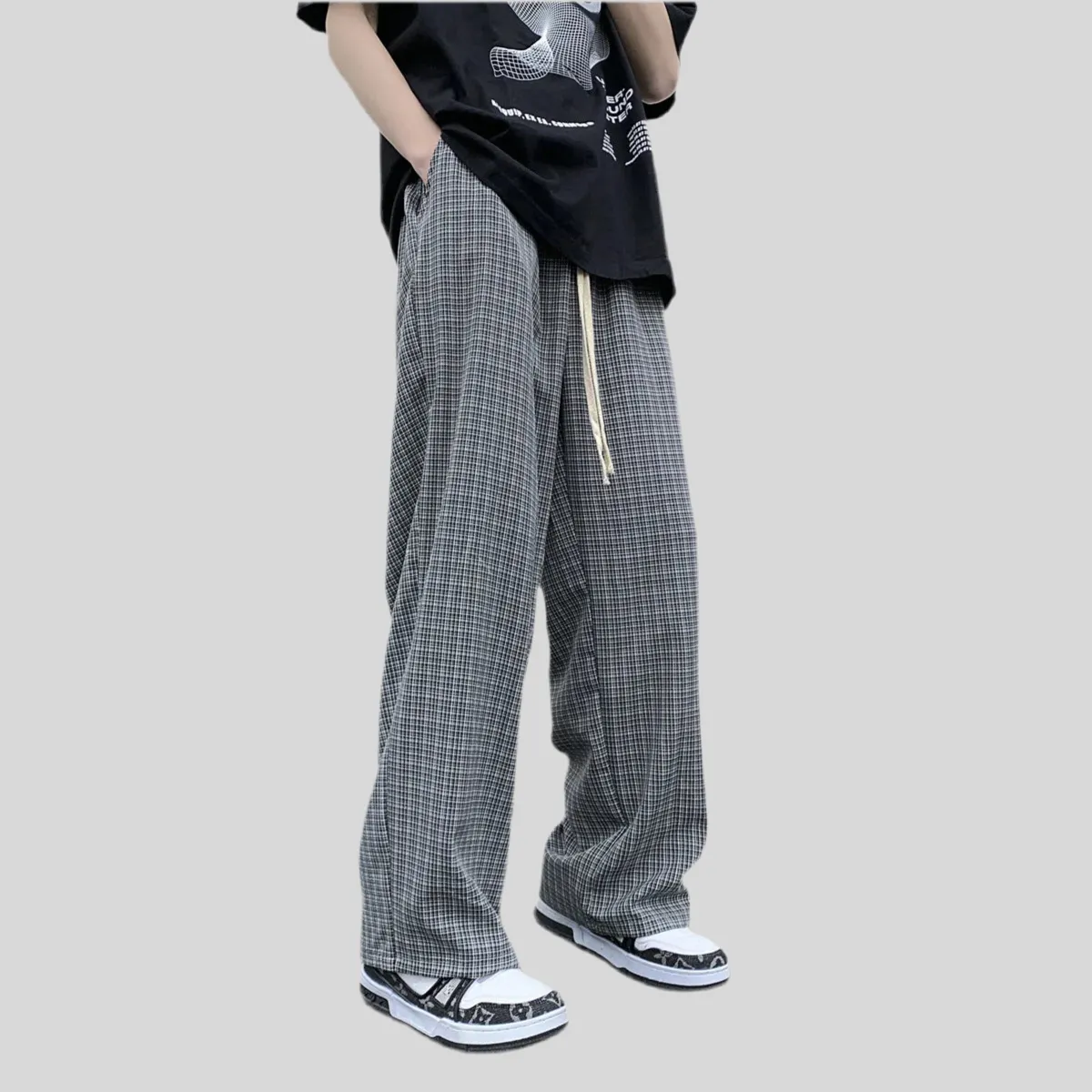 Plaid Pants Men Loose men trousers 2024 Casual Straight pant for Male/Female Harajuku Hip-hop Streetwear Wide-leg Mopping Pants