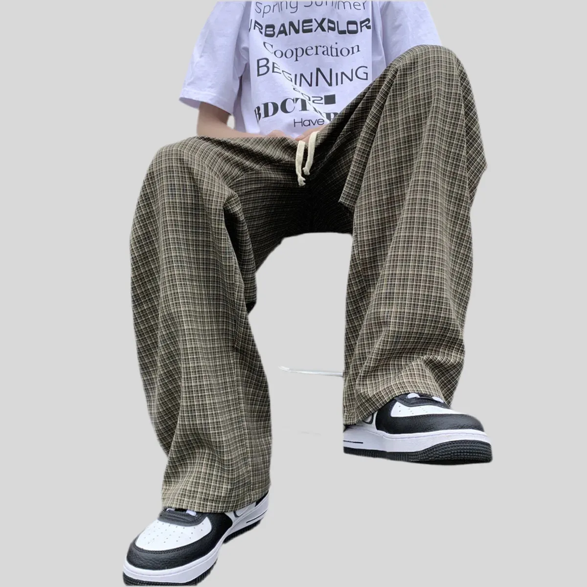 Plaid Pants Men Loose men trousers 2024 Casual Straight pant for Male/Female Harajuku Hip-hop Streetwear Wide-leg Mopping Pants