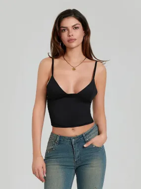 Plunge V Neck Spaghetti Strap Ruched Basic Sleeveless Crop Sexy Top