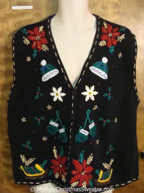 Poinsettias and Mittens Cheap Christmas Sweater Vest