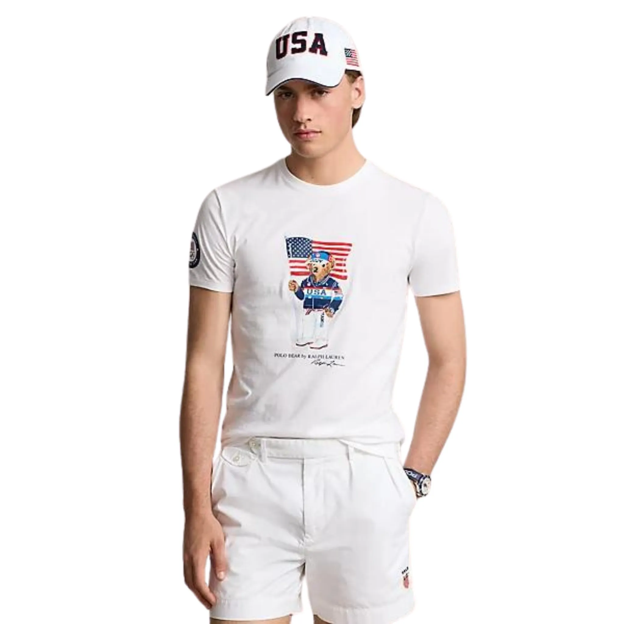 Polo Ralph Lauren Bear USA Flag Tee (White)