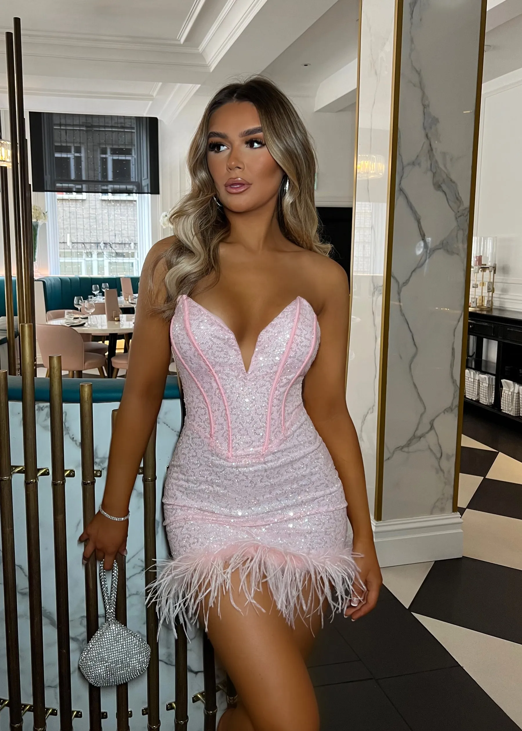 Princess Vibes Sequin Feather Mini Dress - Pink