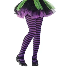 Purple & Black Striped Tights for Kids