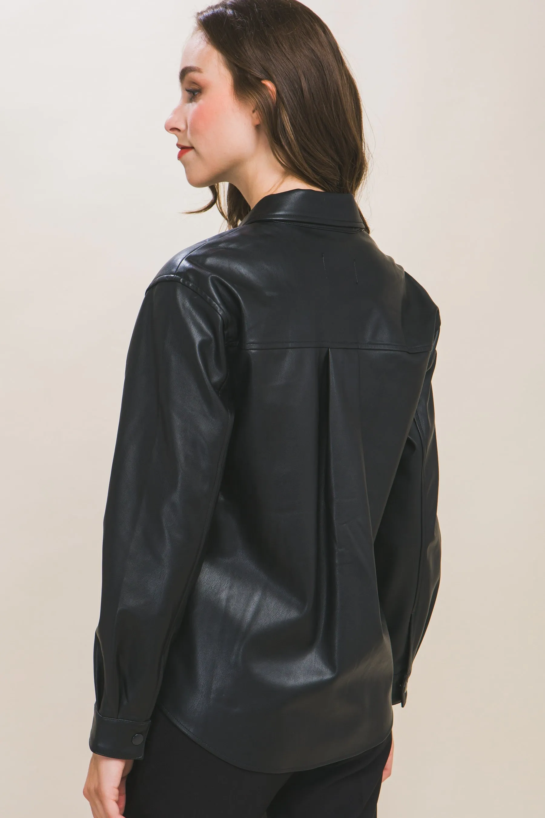 "Fall In NY" Black Vegan Leather Shacket