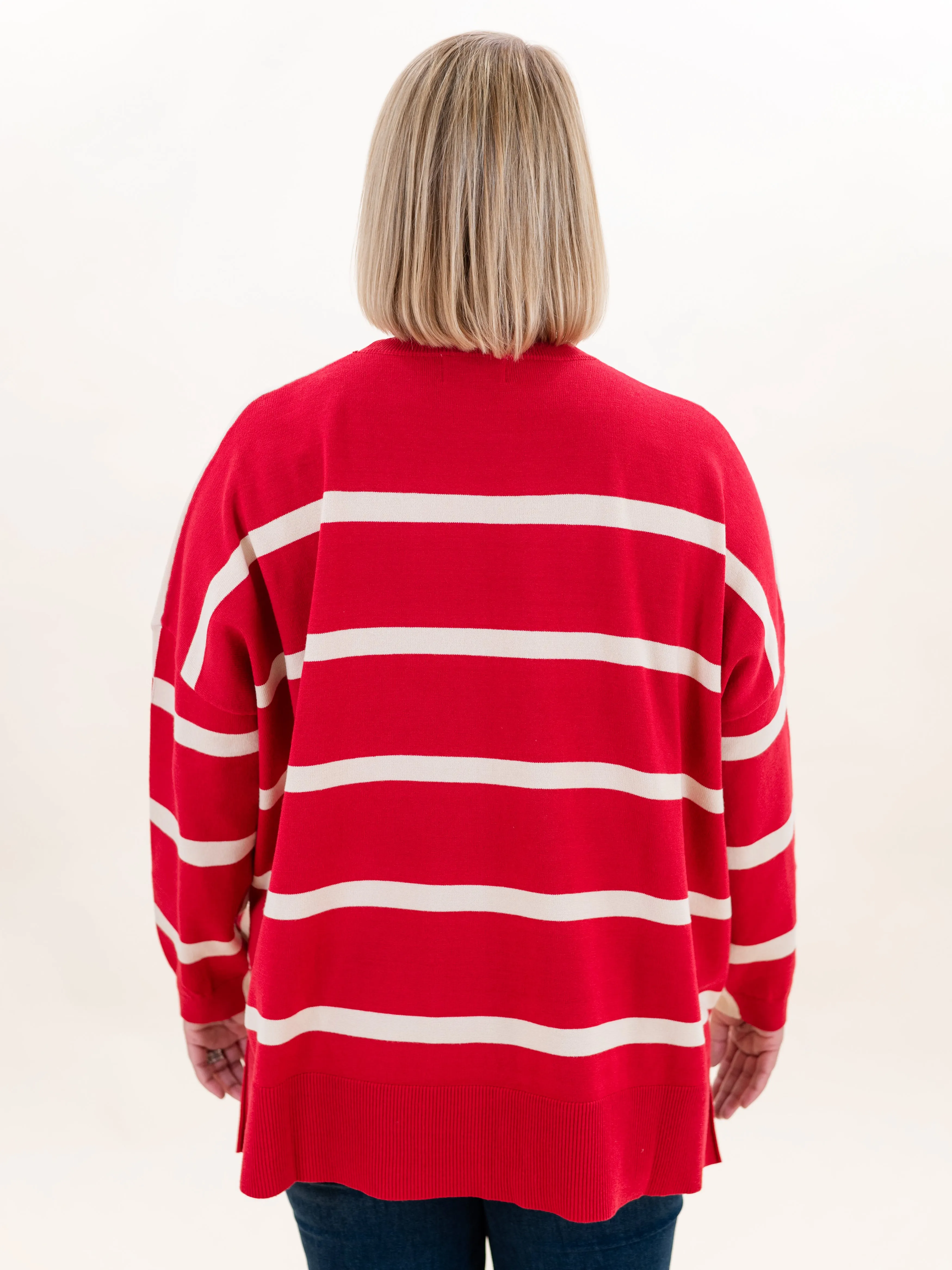 Red & Ivory Stripe Sweater by First Love