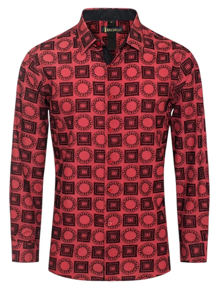 Red-Black Men's Printed Shirt Luxury Brand Long Sleeve Regular-Fit Baldelli Style No: CHLS-2067