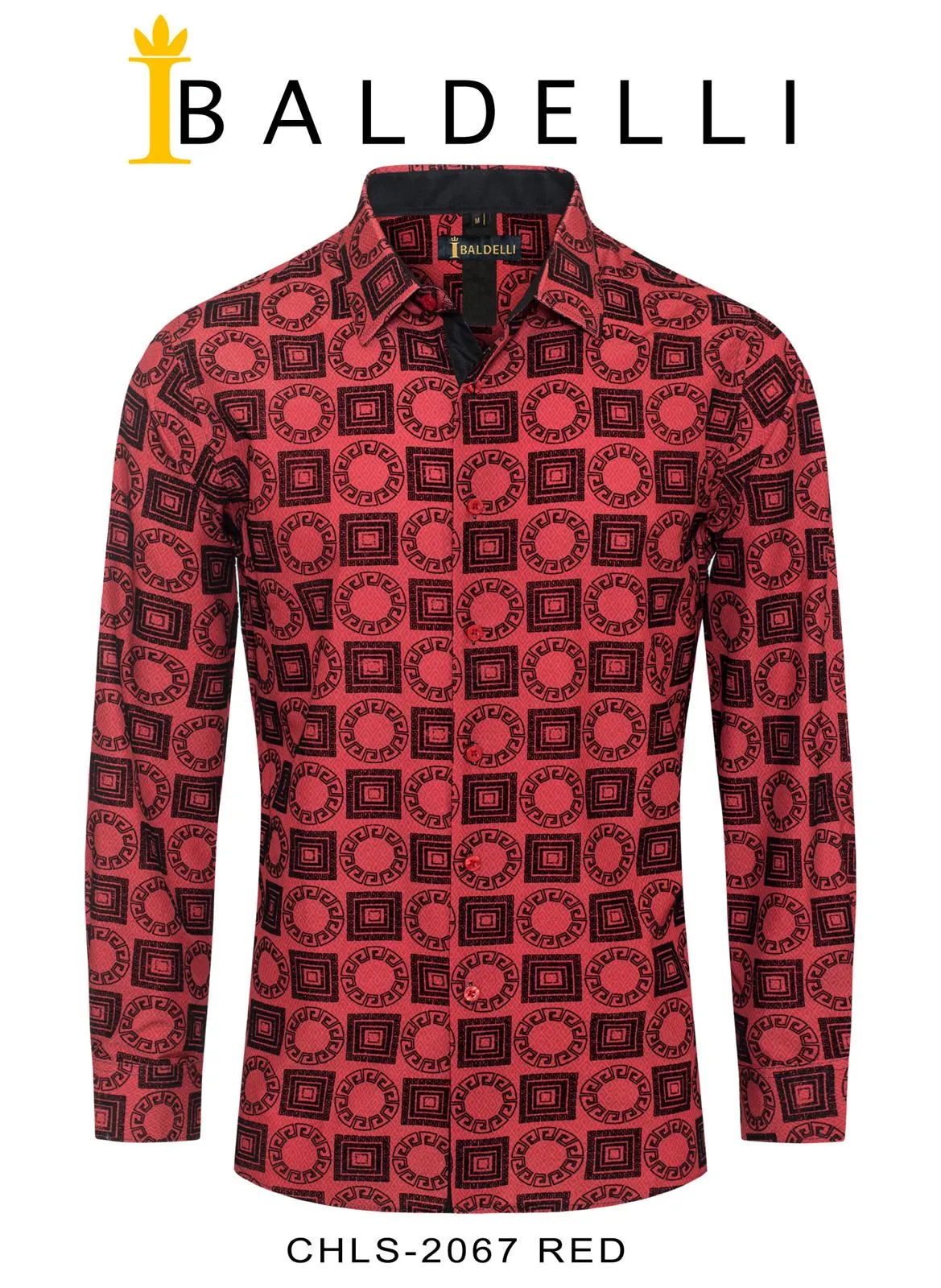 Red-Black Men's Printed Shirt Luxury Brand Long Sleeve Regular-Fit Baldelli Style No: CHLS-2067