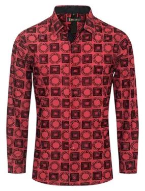 Red-Black Men's Printed Shirt Luxury Brand Long Sleeve Regular-Fit Baldelli Style No: CHLS-2067