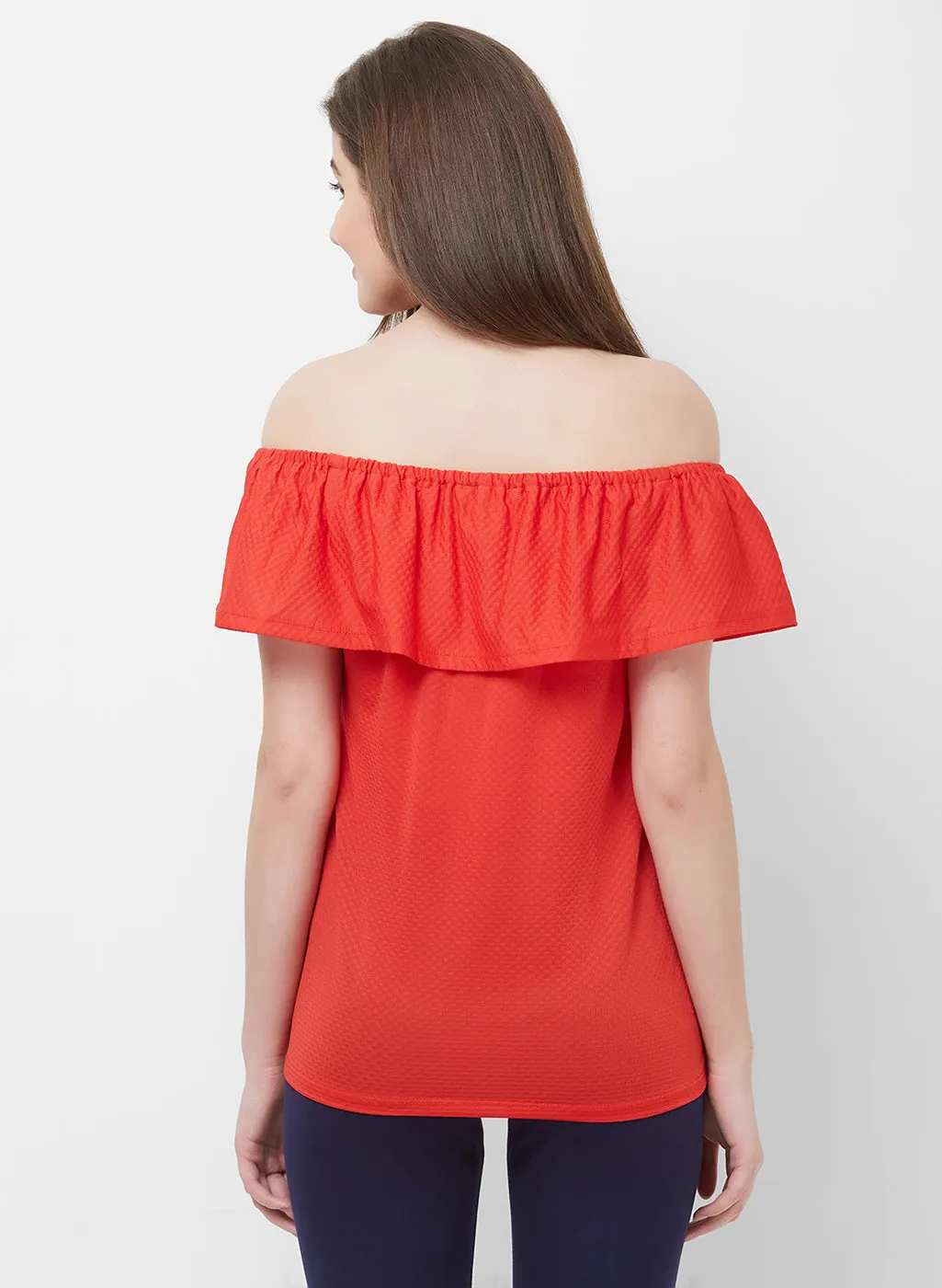 Red Short Sleeves Off Shoulder Top