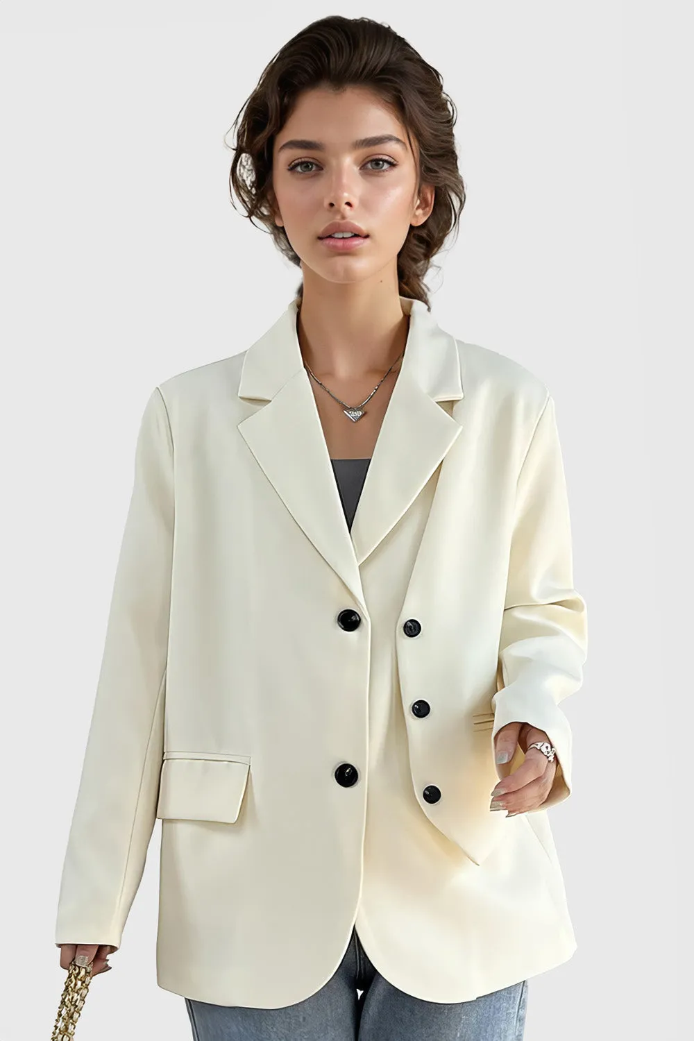 Regular Blazer with Extra Buttons Detail - White