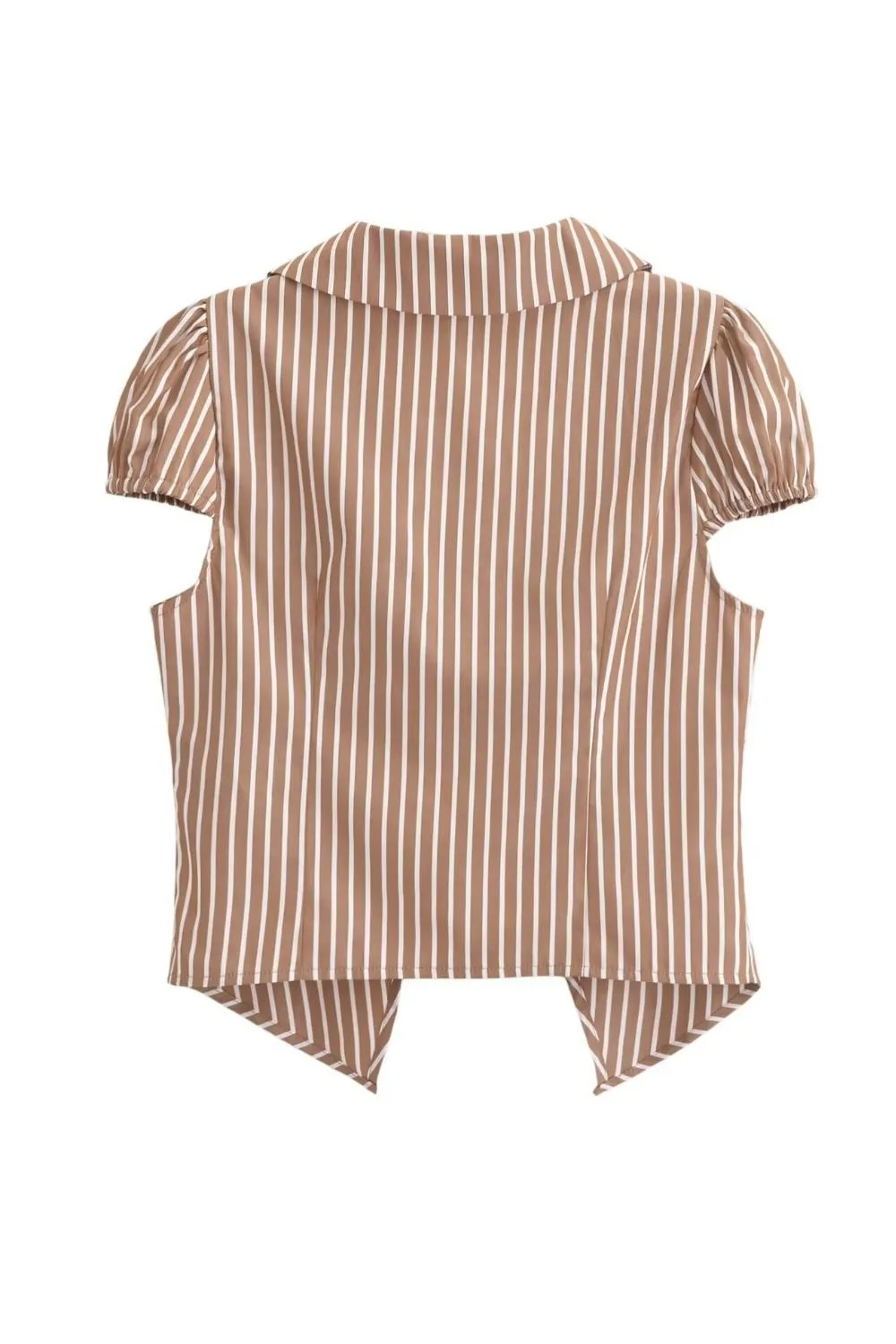 'Rosie' Short Sleeve Turn-down Collar Brown Striped Vest