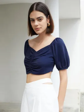 Ruched Puff Sleeve Crop Top