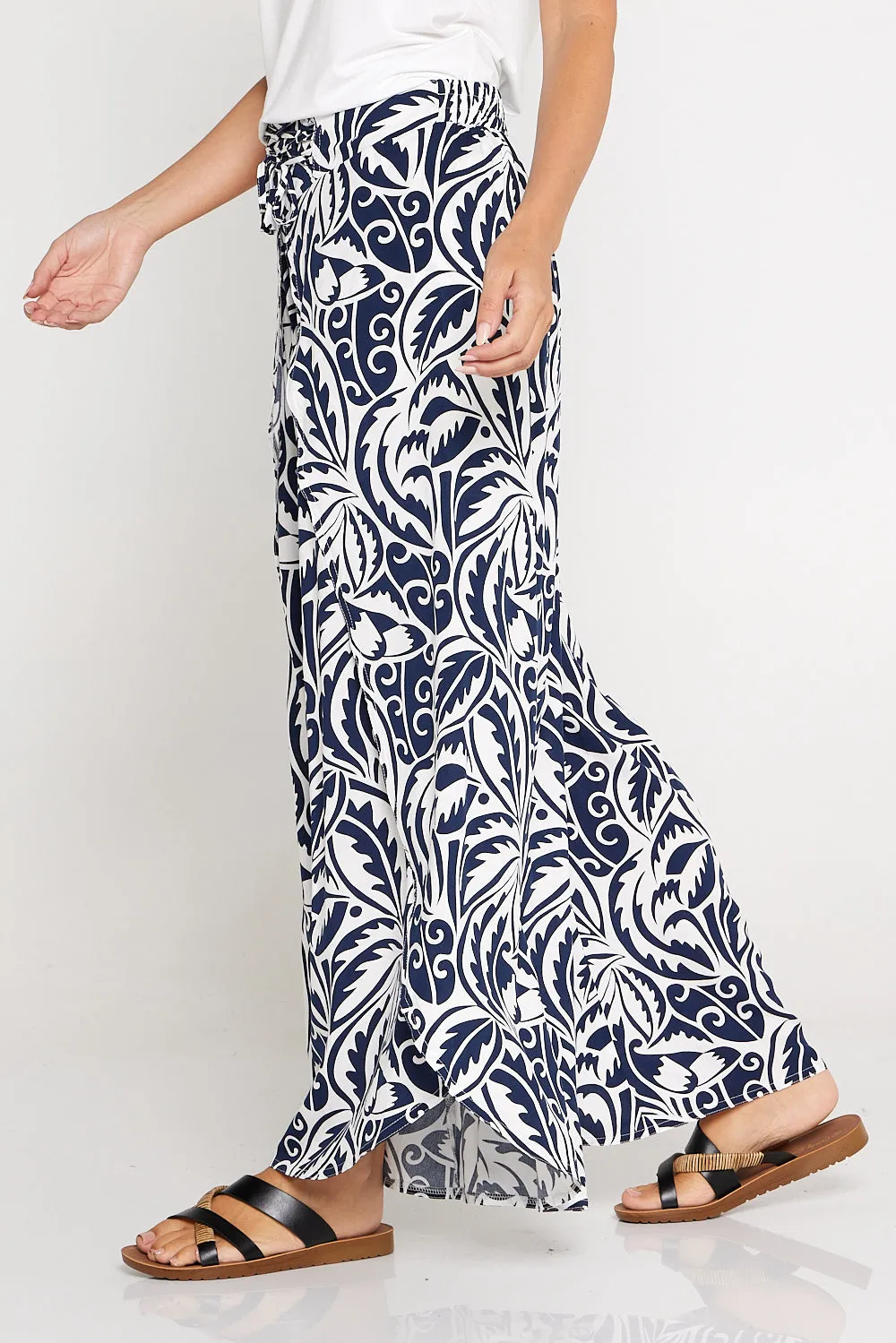 Sabine Palazzo Pants - Navy/White Print