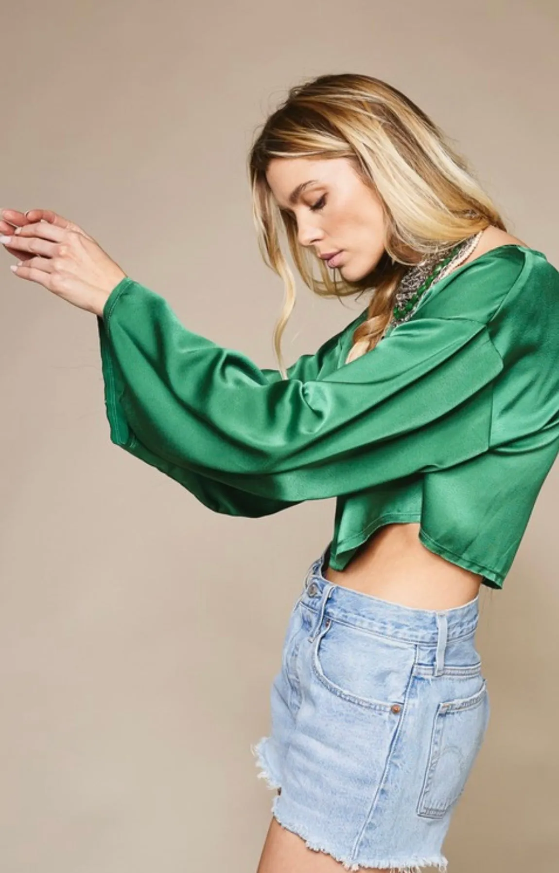 Satin Green Top