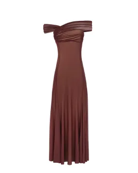 Second-skin maxi dress in chocolate color