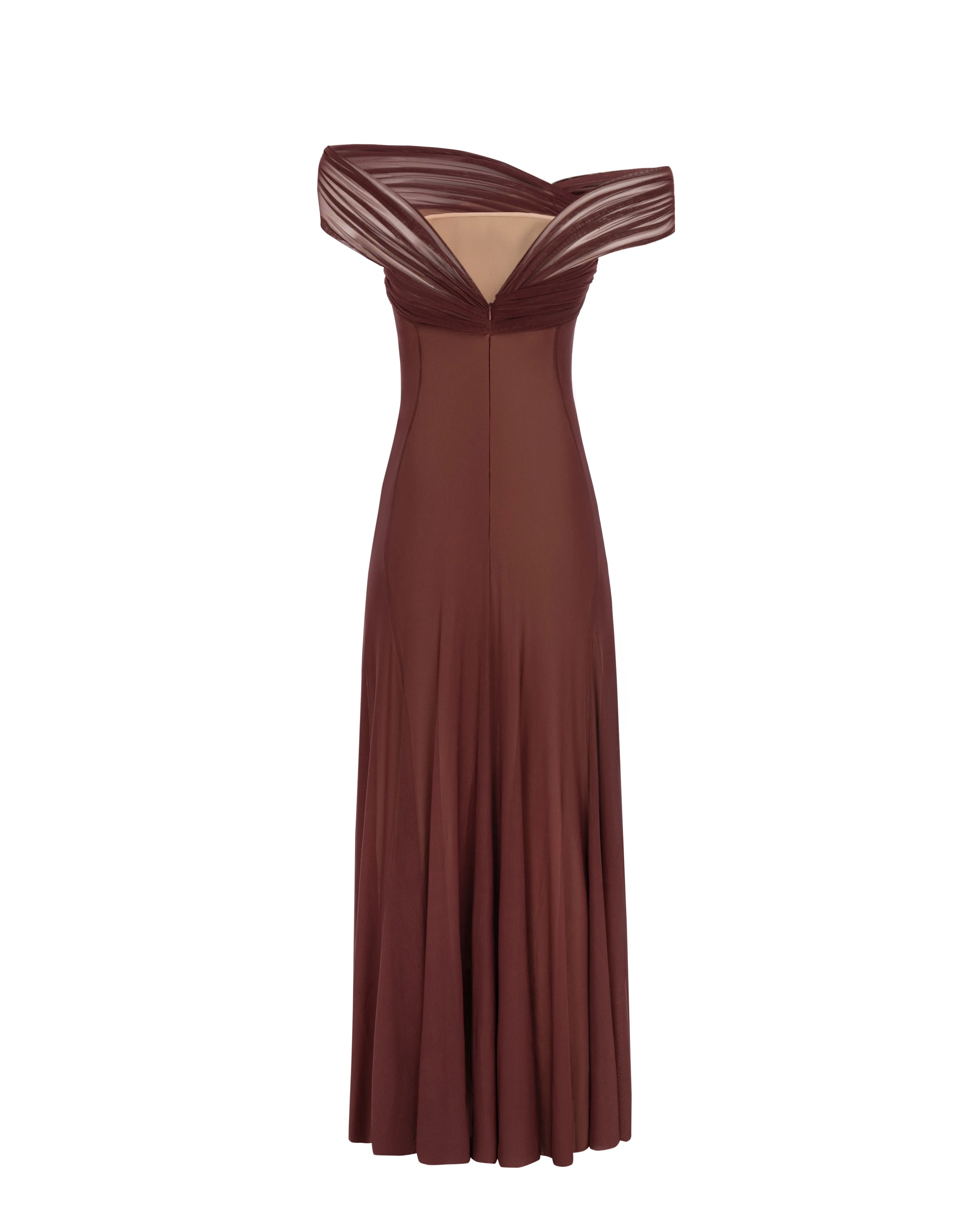 Second-skin maxi dress in chocolate color