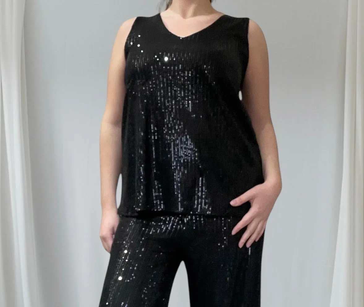 Sequin Sleeveless Stretchy V-Neck Fully Lined Top (3 Colours)