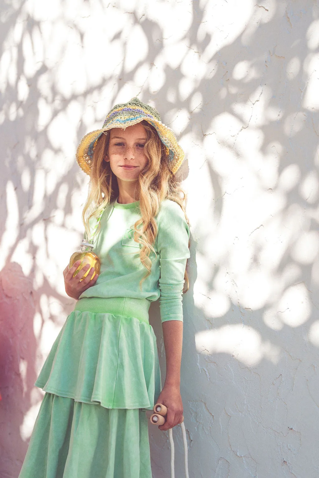 set outfit washed layered skirt and tee - washed mint