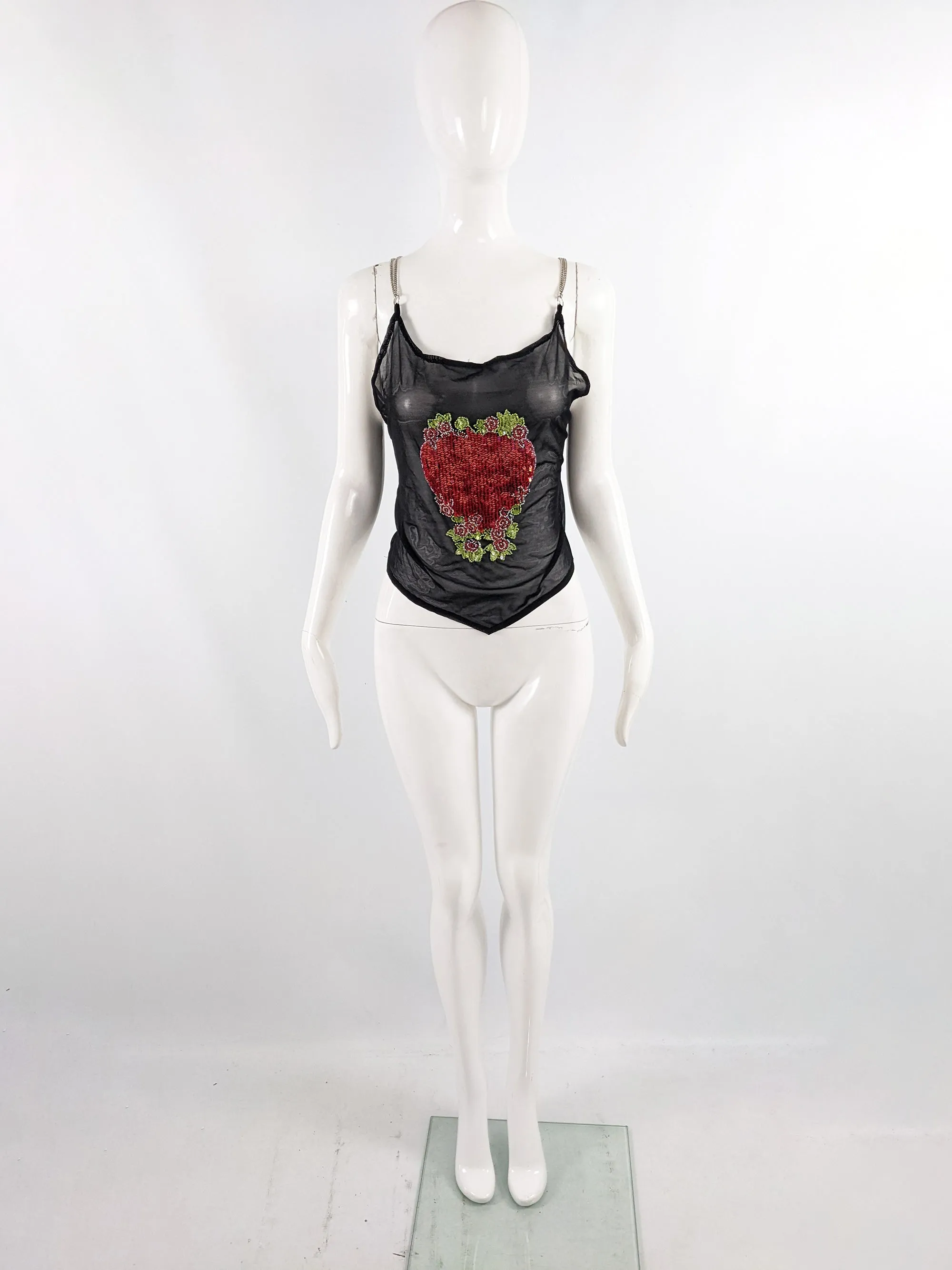 Simona Barbieri Twinset Vintage Y2k Sheer Black Beaded Crop Top