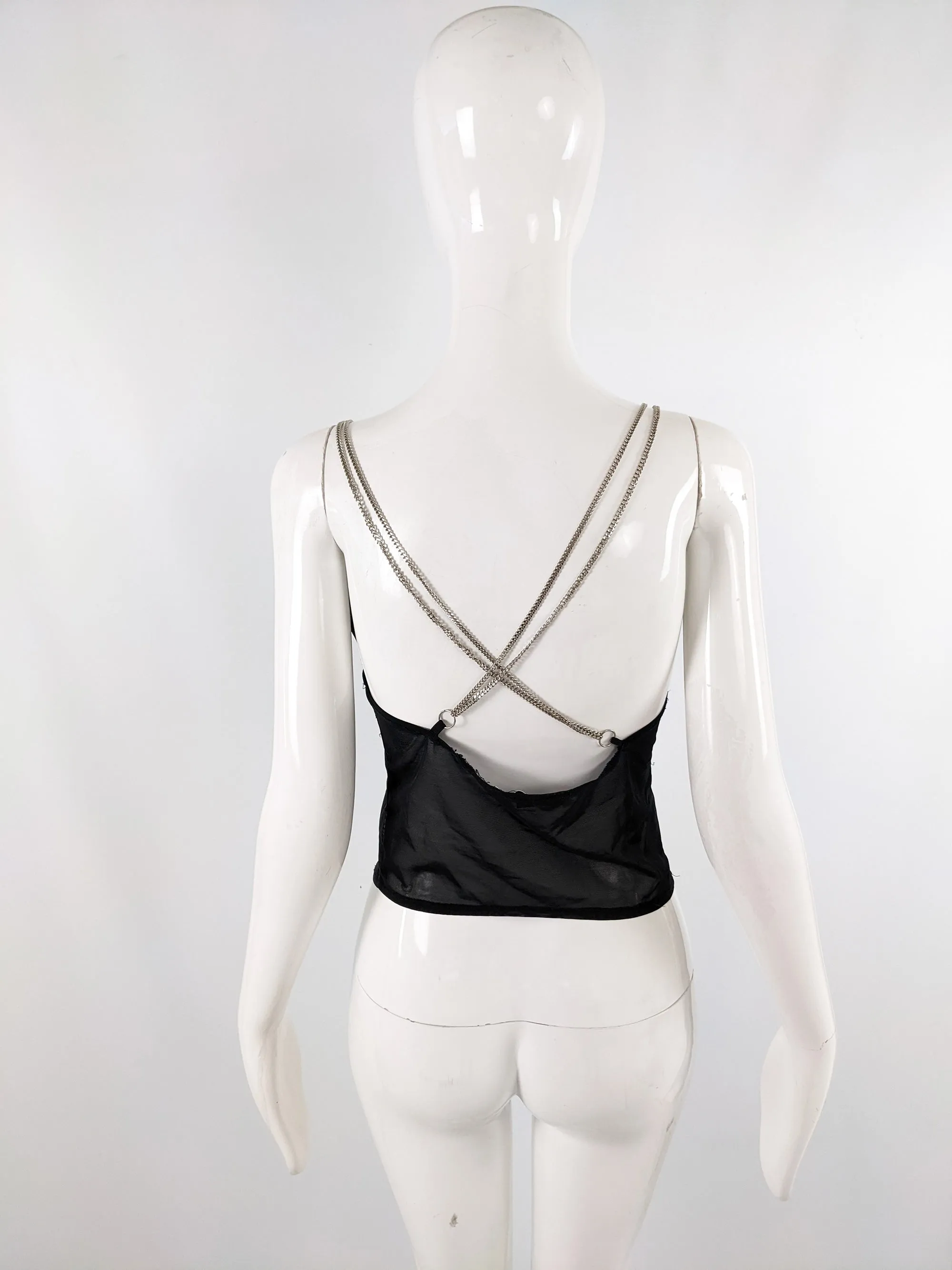 Simona Barbieri Twinset Vintage Y2k Sheer Black Beaded Crop Top