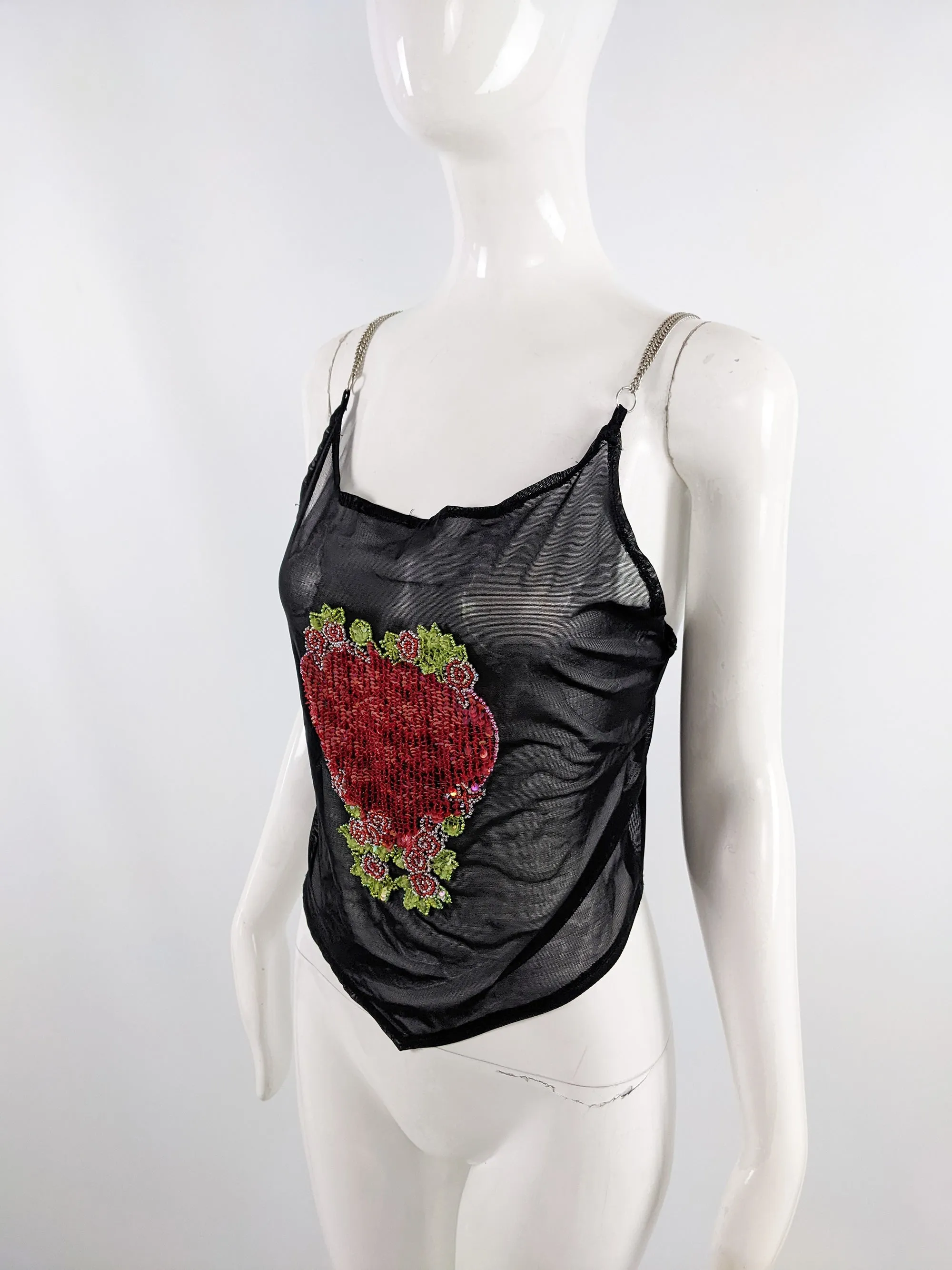 Simona Barbieri Twinset Vintage Y2k Sheer Black Beaded Crop Top