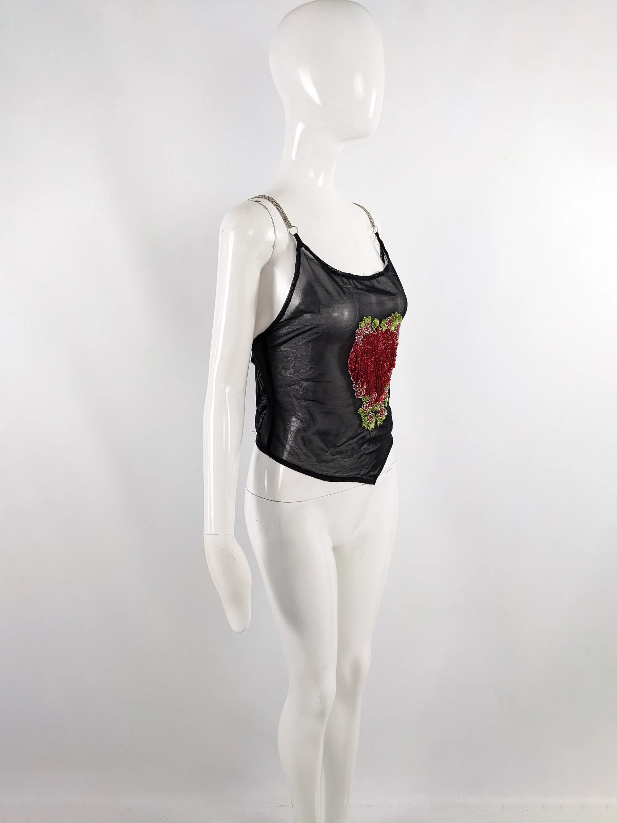 Simona Barbieri Twinset Vintage Y2k Sheer Black Beaded Crop Top