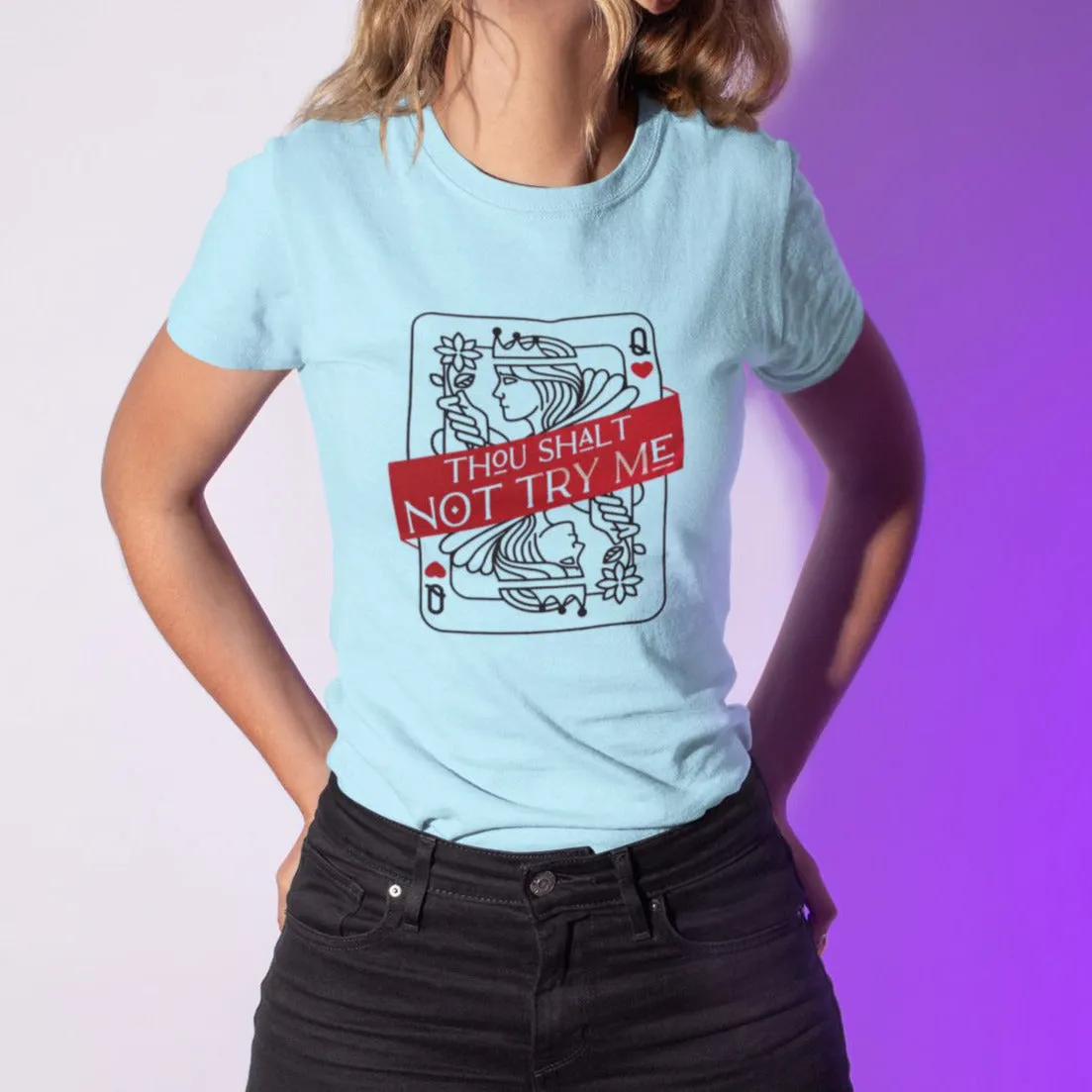 [Sizes Through 3X] Thou Shalt Not Try Me Unisex T-Shirt in Heather Ice Blue Size Small-3XL | Smartass & Sass at GetBullish