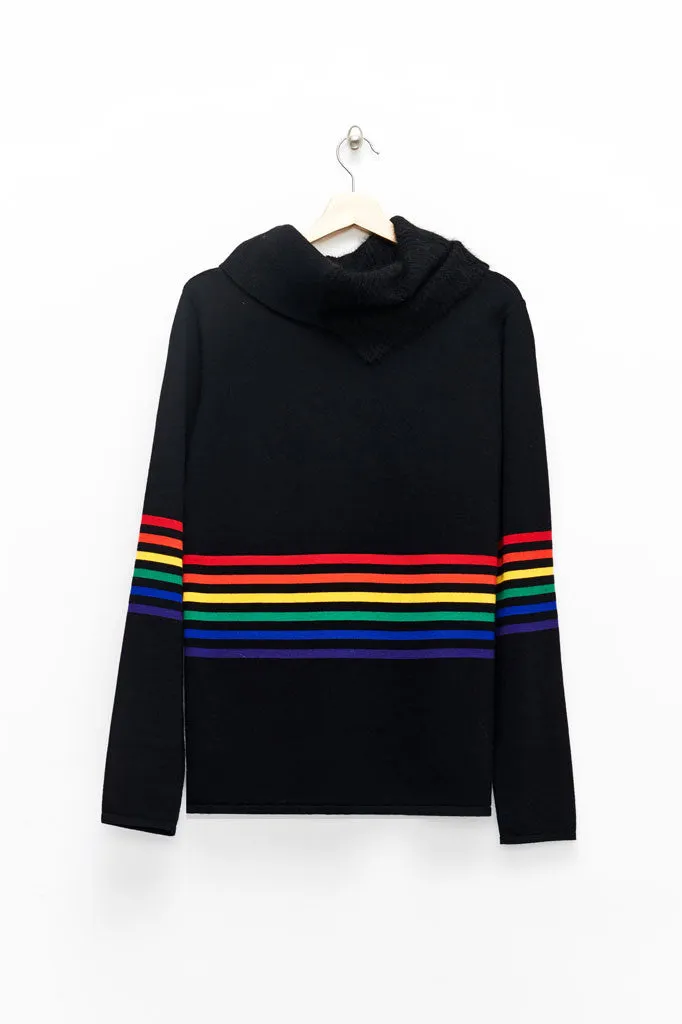 Slade Collection- Rainbow Colour Stripes Knitted Asymmetry Hign Neck Top