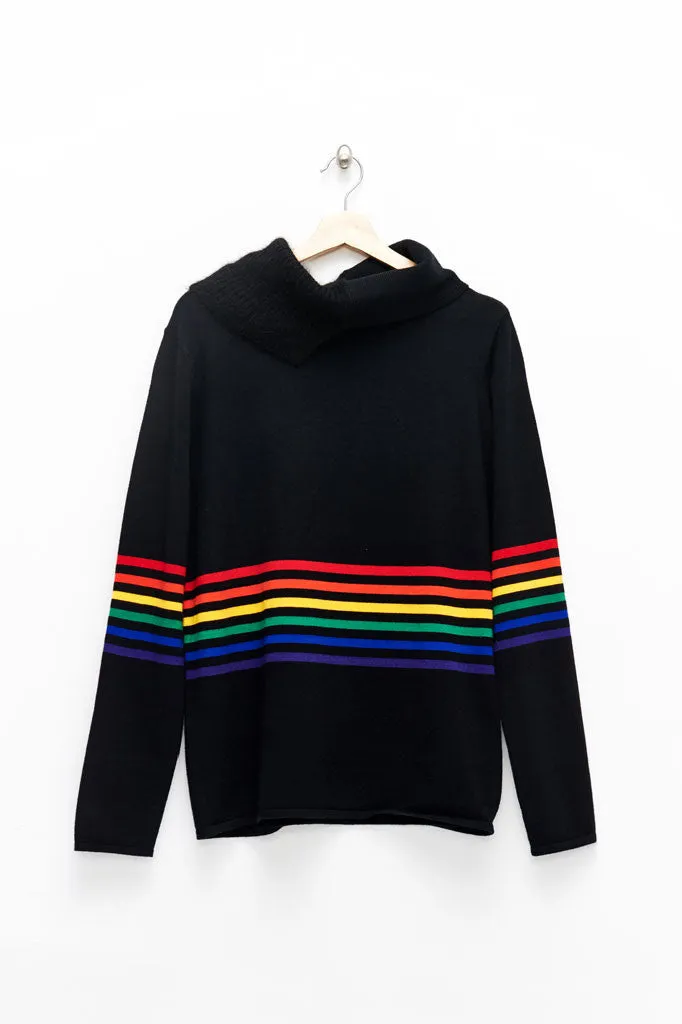 Slade Collection- Rainbow Colour Stripes Knitted Asymmetry Hign Neck Top