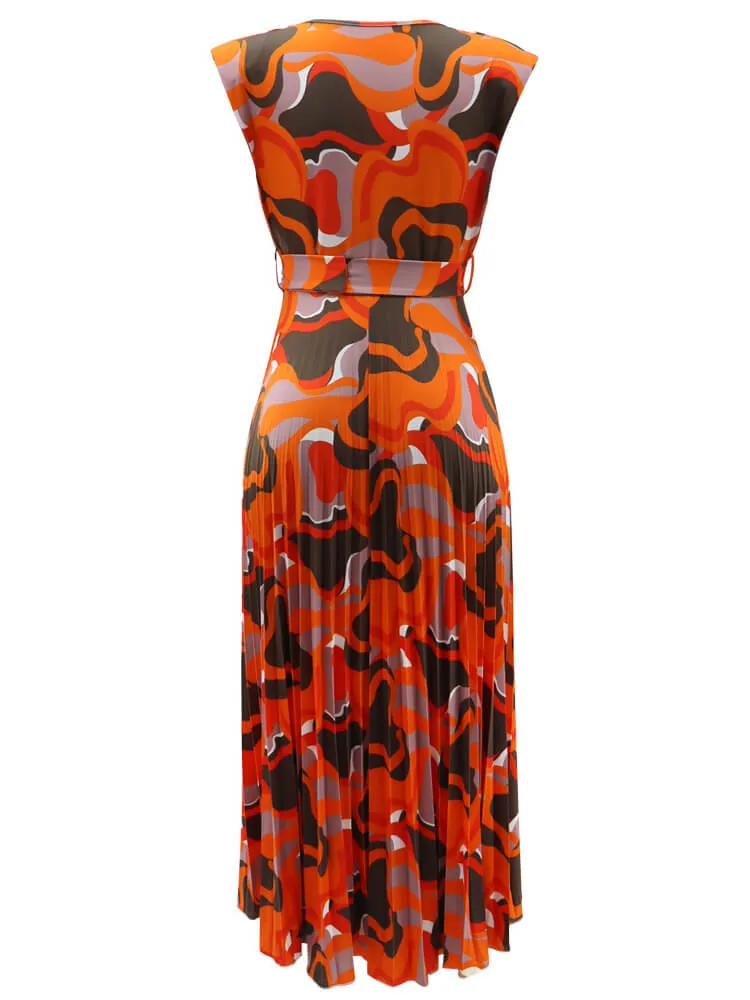 Sleeveless Printed Pleated Bodycon Maxi Dresses