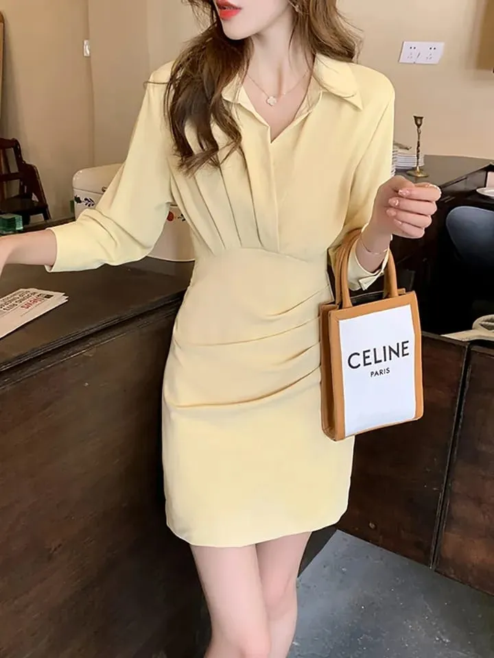 Spring Autumn Black Sexy Mini Robe Women Solid Elegant Office Lady Shirt Dress Korean Elegant Bodycon Party Chic Prom Dress S4498468