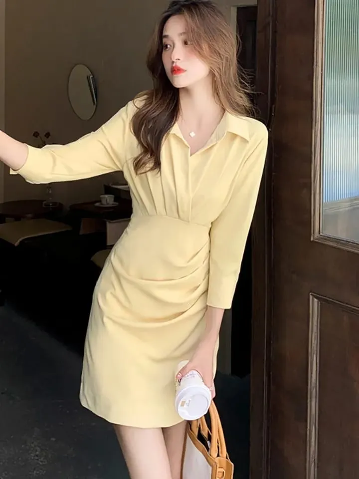 Spring Autumn Black Sexy Mini Robe Women Solid Elegant Office Lady Shirt Dress Korean Elegant Bodycon Party Chic Prom Dress S4498468