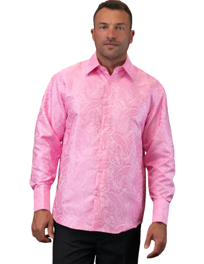 Statement Men's Pink Long Sleeve French Cuff Shirt with Cufflink Regular-Fit