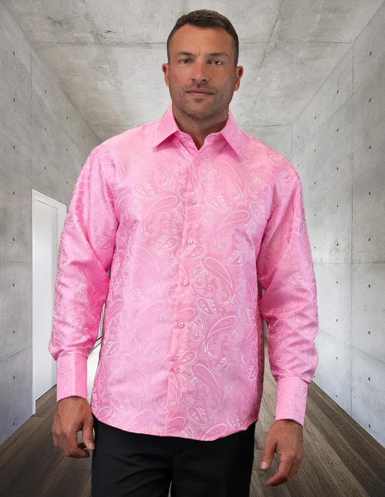 Statement Men's Pink Long Sleeve French Cuff Shirt with Cufflink Regular-Fit