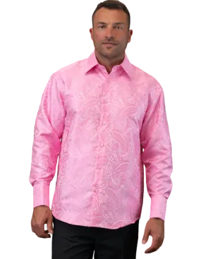 Statement Men's Pink Long Sleeve French Cuff Shirt with Cufflink Regular-Fit