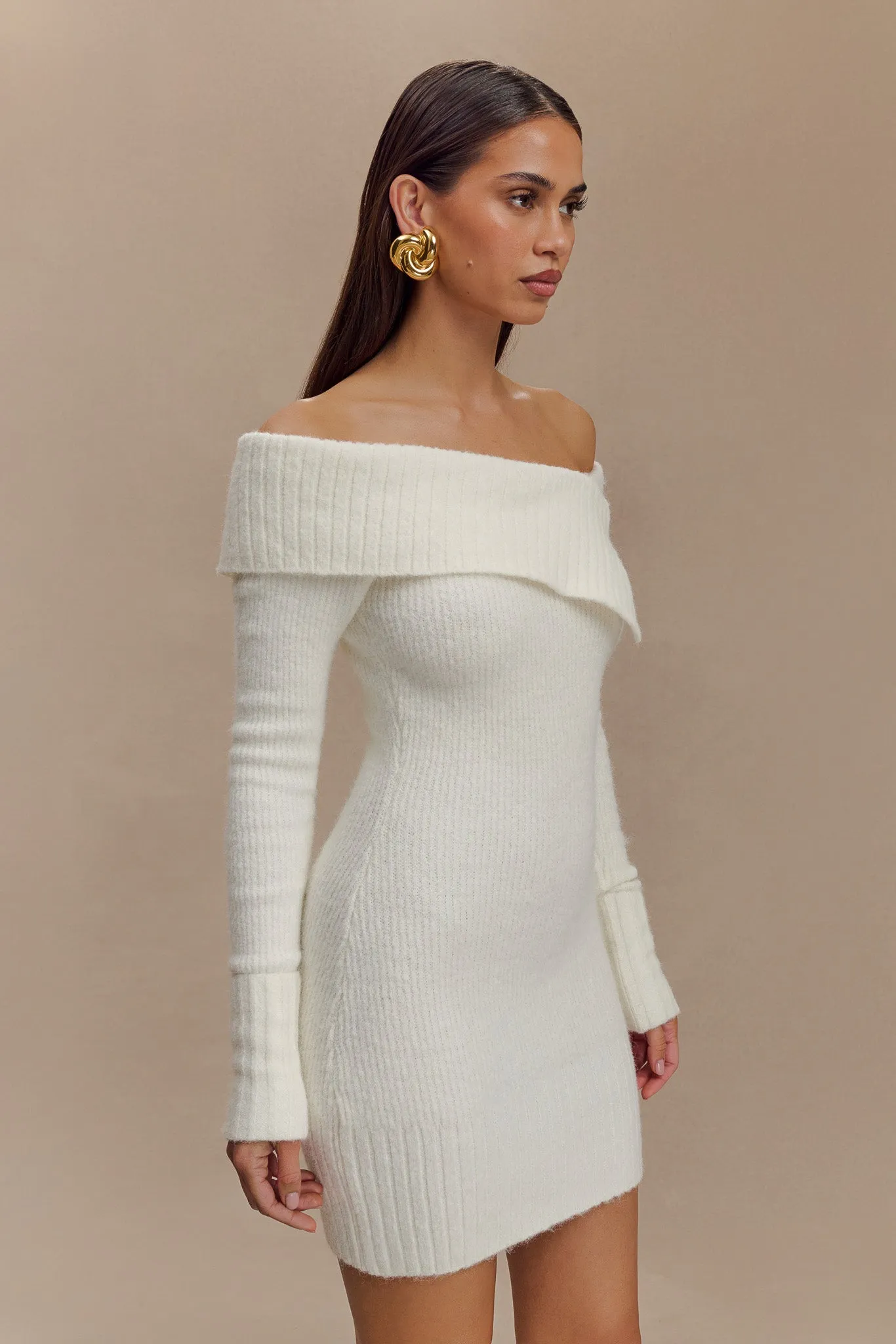 Stephanie Asymmetric Knit Mini Dress - Ivory