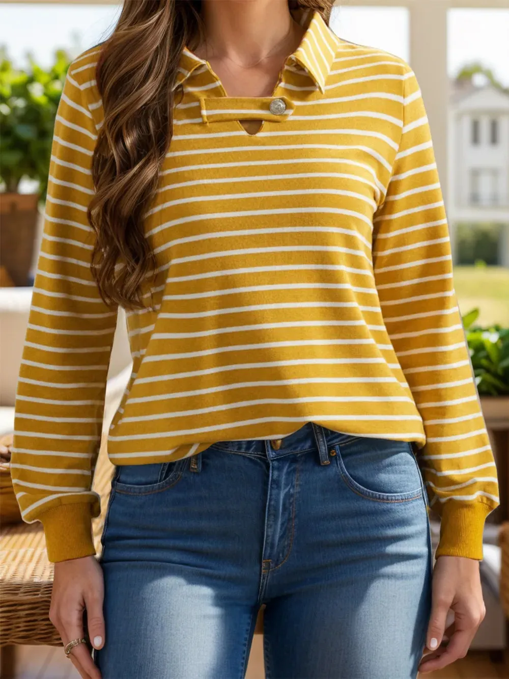 Striped Mustard Button-Up Top