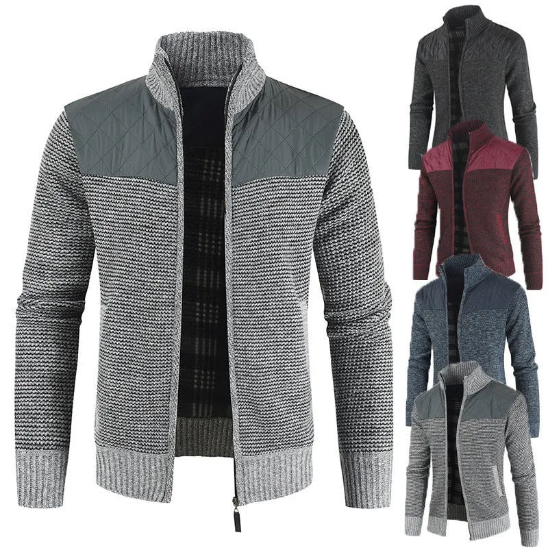 Sweater Men's Fleece-lined Thickened Stitching Casual Cardigan