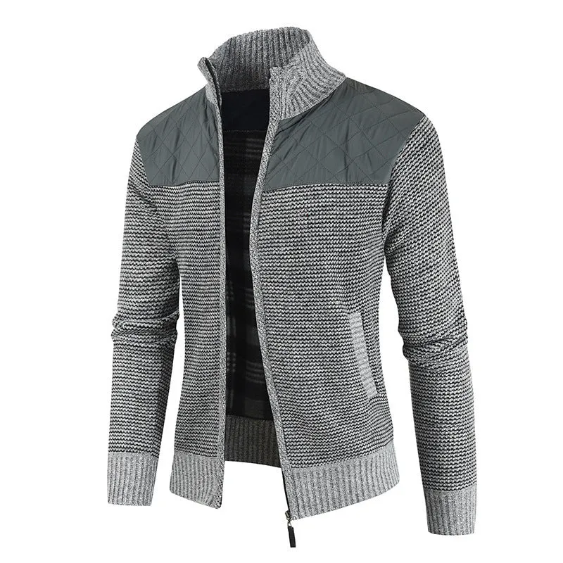 Sweater Men's Fleece-lined Thickened Stitching Casual Cardigan