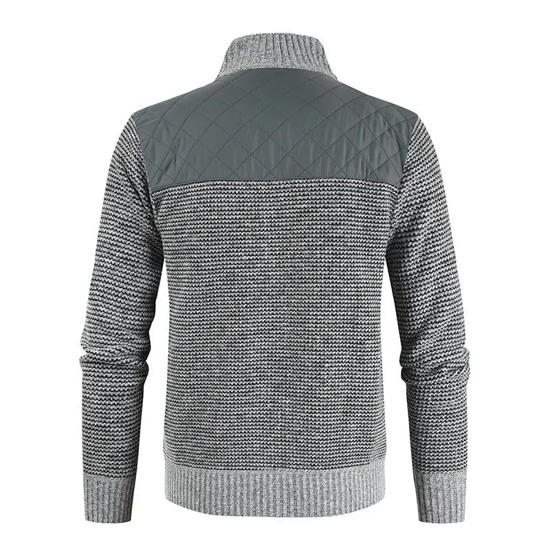 Sweater Men's Fleece-lined Thickened Stitching Casual Cardigan