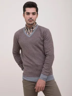 SWEATER V NECK F/S BROWN BEIGE