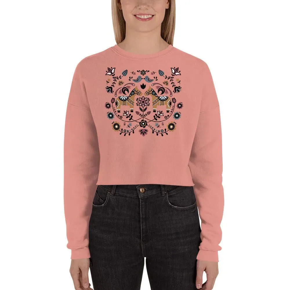 Swedish Dala Horse Cropped Sweatshirt - Light