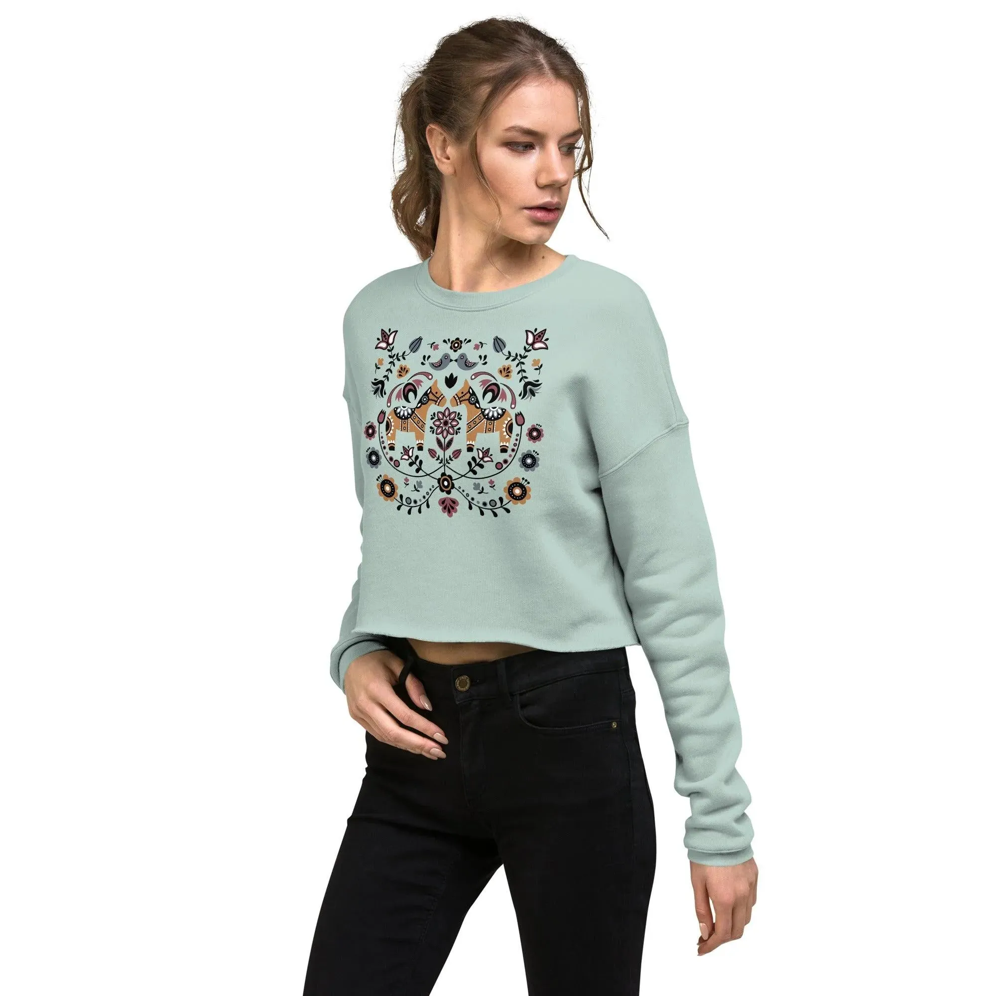 Swedish Dala Horse Cropped Sweatshirt - Light