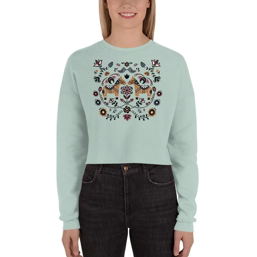 Swedish Dala Horse Cropped Sweatshirt - Light