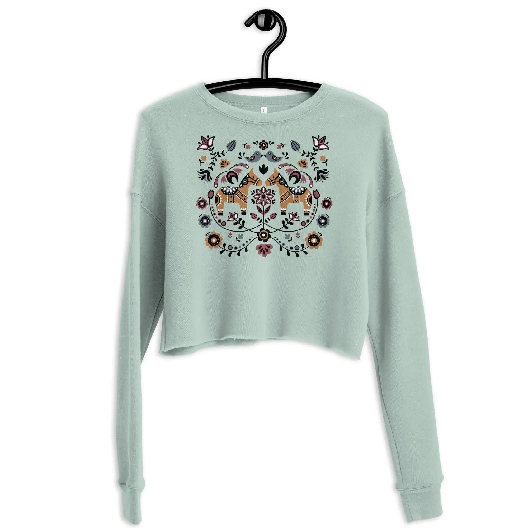 Swedish Dala Horse Cropped Sweatshirt - Light