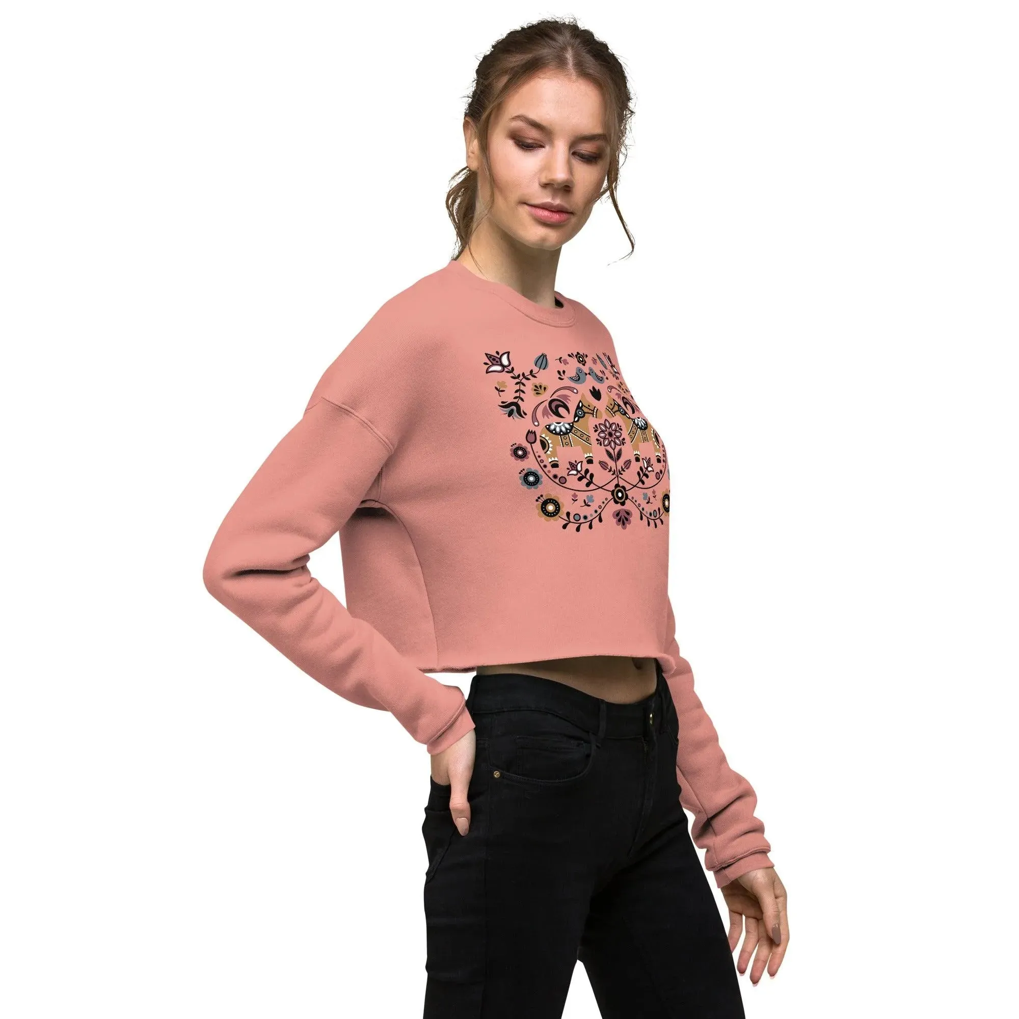 Swedish Dala Horse Cropped Sweatshirt - Light