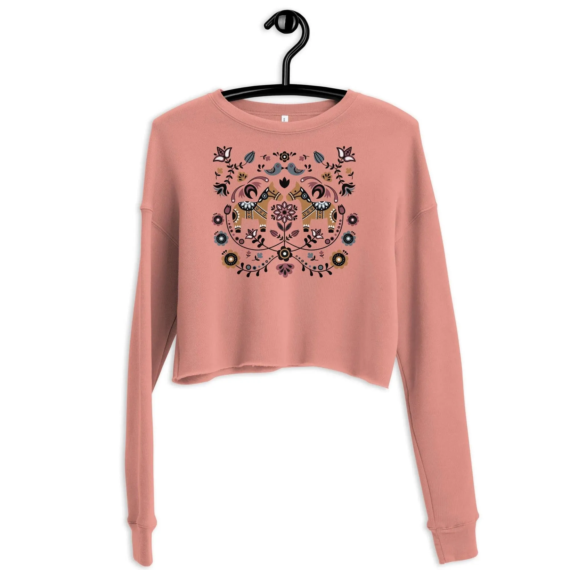 Swedish Dala Horse Cropped Sweatshirt - Light