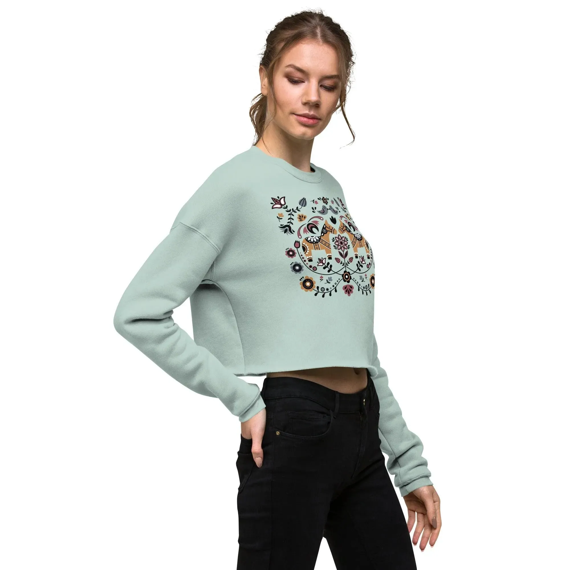 Swedish Dala Horse Cropped Sweatshirt - Light