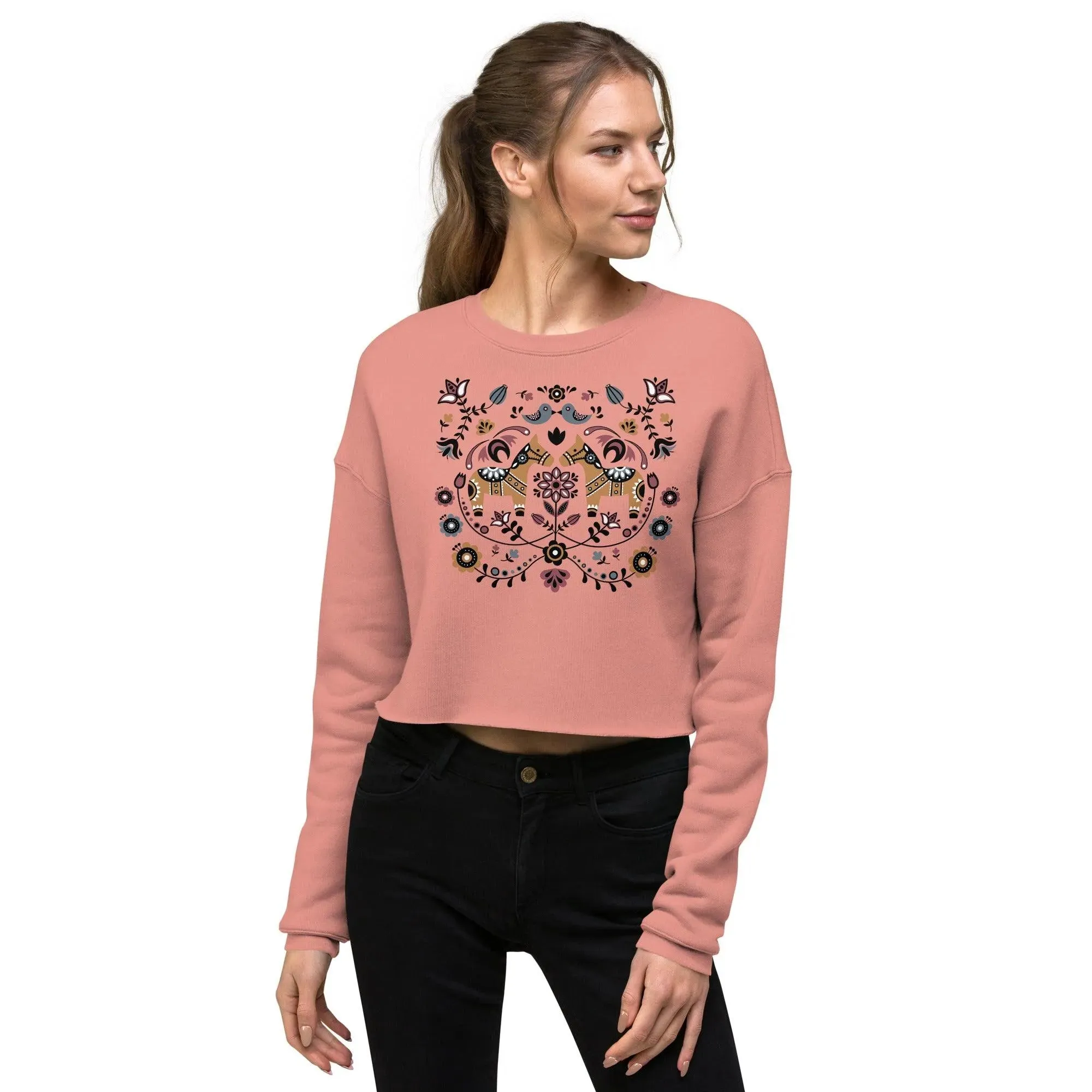 Swedish Dala Horse Cropped Sweatshirt - Light