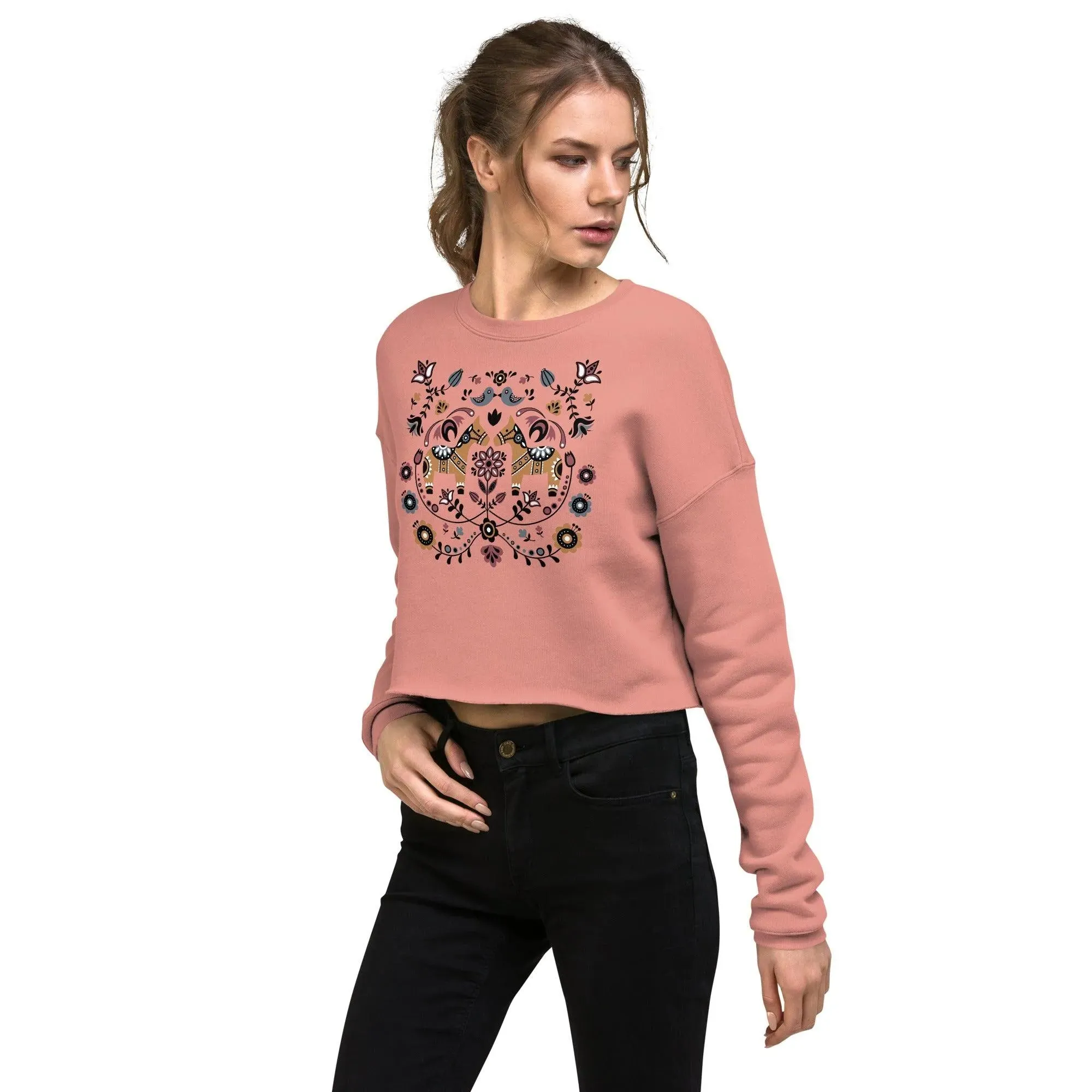 Swedish Dala Horse Cropped Sweatshirt - Light